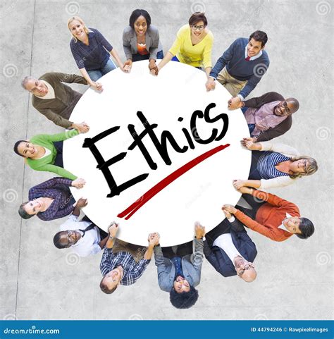Group Of People Holding Hands Around Letter Ethics Stock Photo Image