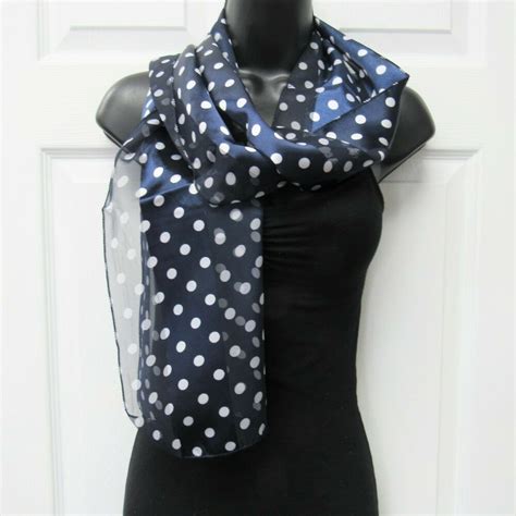 Womens Navy And White Polka Dot Fashion Scarf Light Weight Classic Print