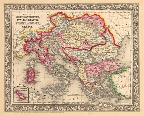 Austria and switzerland stopping islamic migrants at italian border. Antique Map of Austria, Italy, Greece, Turkey 1862 : nwcartographic.com - New World Cartographic