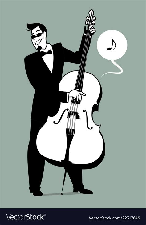 Retro Cartoon Music Double Bass Player Playing Vector Image