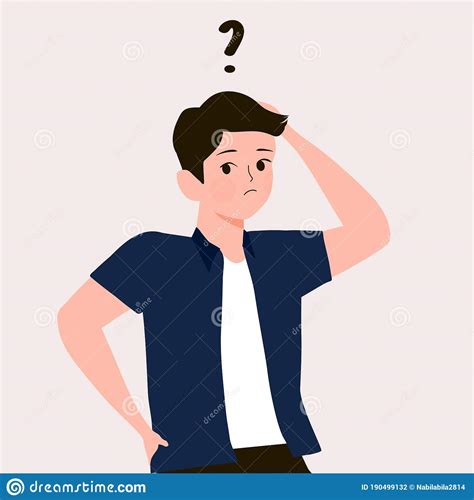 Cartoon Thinking Man With Question Mark Vector Illustration Male Is