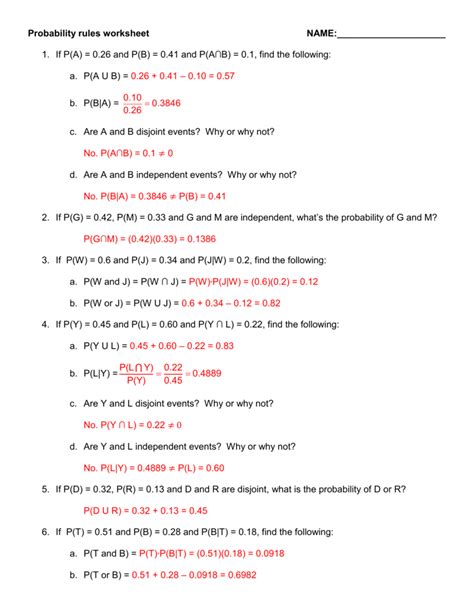 Probability Of Numbers Worksheet Answers