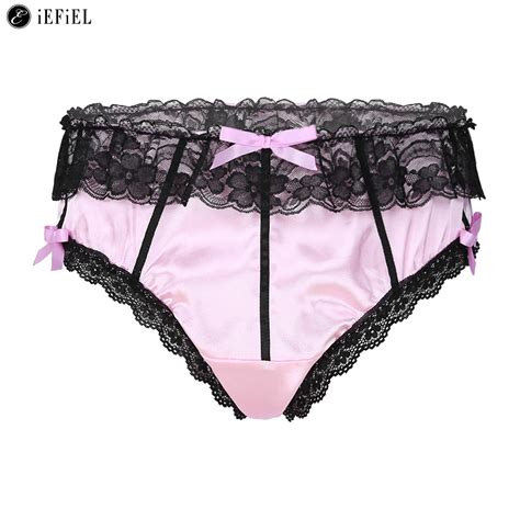 Official Online Store Iefiel Mens Silky Satin Ruffled Lace Lingerie