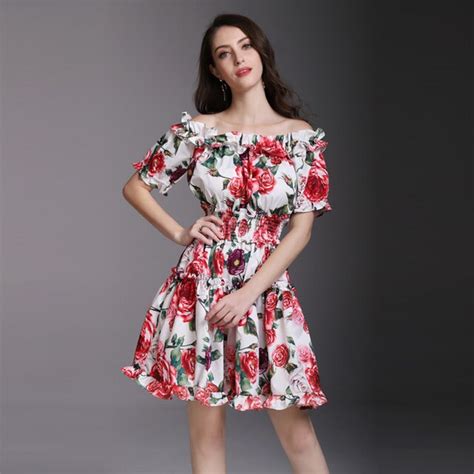 2018 Newest Pretty Print Women Floral Dress Fashion High Quality Slash