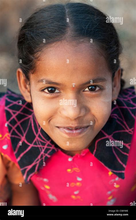 Smiling Happy Indian Village Girl Wearing A Pink Dress Andhra Pradesh India Selective Focus