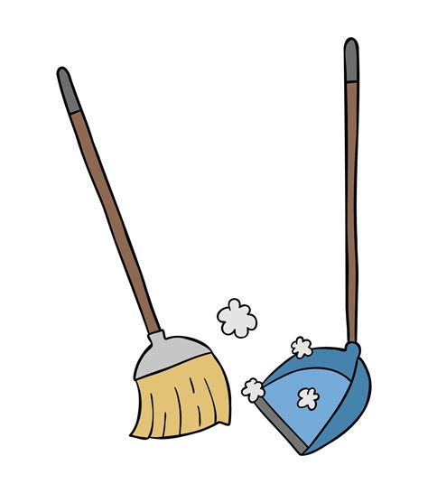 Cartoon Vector Illustration Of Broom And Dustpan Sweep The Floor