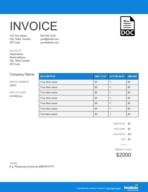Free Invoice Template Send Invoices For Free Freshbooks Uk