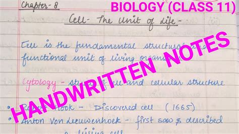 Cell The Unit Of Life Class 11 Handwritten Notes Youtube