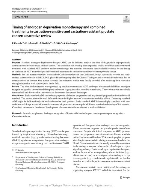 Timing Of Androgen Deprivation Monotherapy And Combined Treatments In Castration Sensitive And