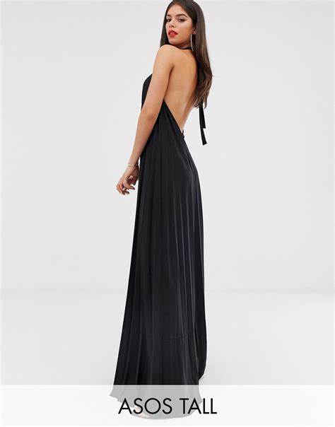 Asos Asos Design Tall Backless Halter Pleated Maxi Dress In Black Lyst