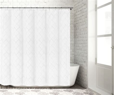 Bathroom And More Collection Sheer White Fabric Shower Curtain With Embroidered Metallic Silver