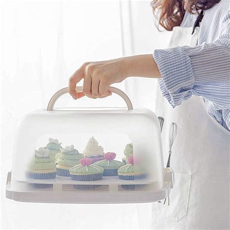 Feoowv Plastic Square Cake Carrier And Cupcake Holder Tray