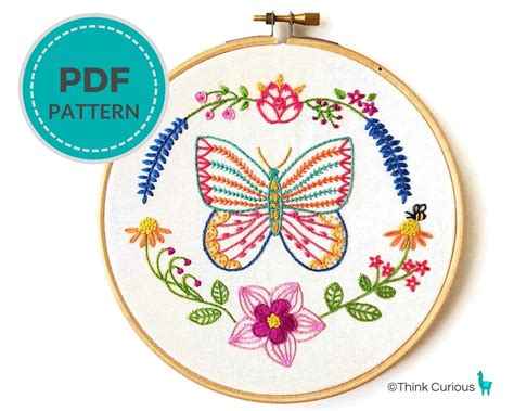 Butterfly Embroidery Pattern Needlework Ts Etsy