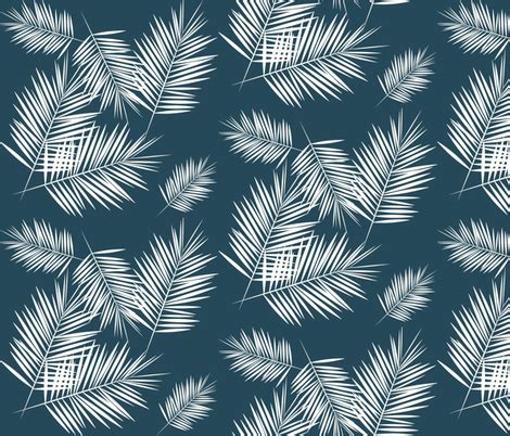 Palm Leaf Navy Tropical Palm Tree By Sunny Afternoon Fabric
