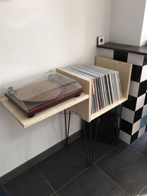 Homemade Record Player Stand With Vinyl Storage Hairpin Legs Vinyl