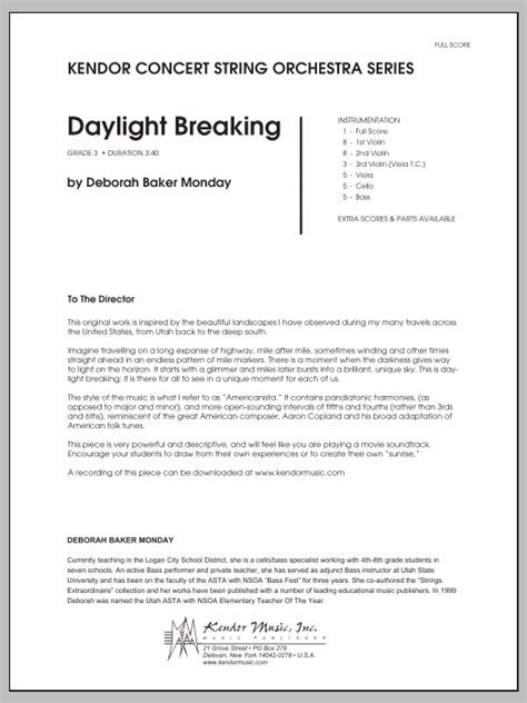 Deborah Baker Monday Daylight Breaking Full Score Sheet Music Notes