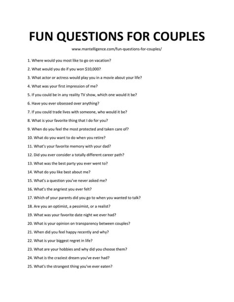 Downloadable And Printable List Of Fun Questions For Couples First Date