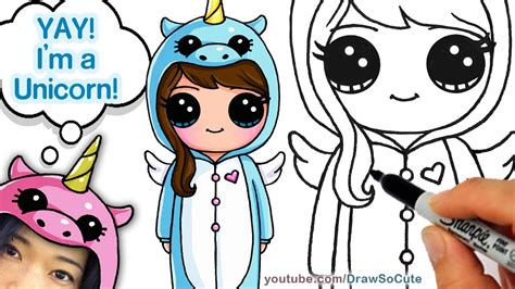 How to draw a simple person? How to Draw Cute Girl in Unicorn Onesie Easy - YouTube