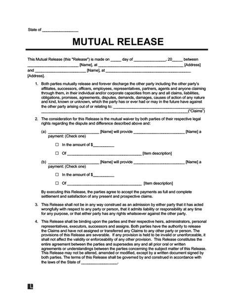 Free Release Of Liability Waiver Form Pdf And Word