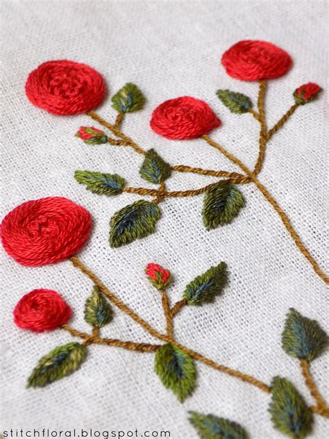 Stitching Practice Red Roses Branch Hand Embroidery Designs Learn