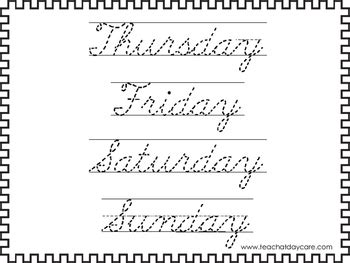 cursive trace  days   week worksheets kdg  grade handwriting
