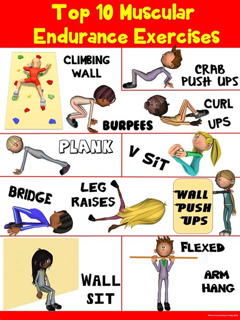 PE Poster: Top 10 Muscular Endurance Exercises | capnpetespowerpe