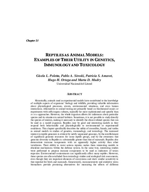 (PDF) REPTILES AS ANIMAL MODELS: EXAMPLES OF THEIR UTILITY ...