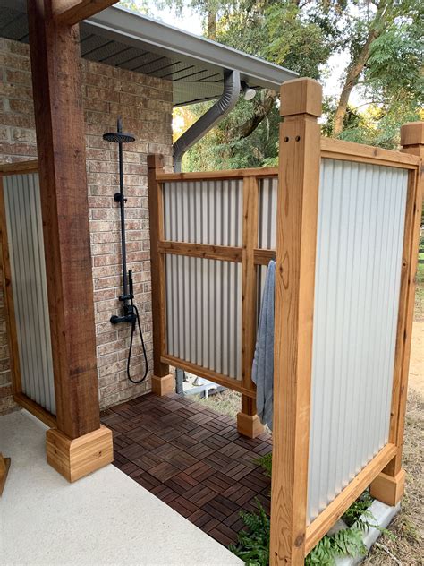 Cedar And Corrugated Metal Outdoor Shower Backyard Patio Designs