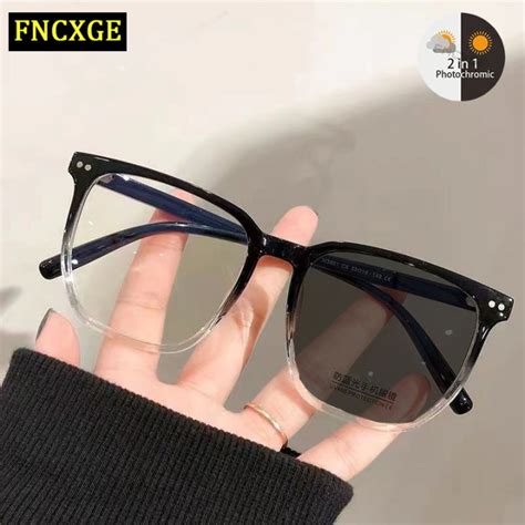 Fncxge Women Men Photochromic Anti Radiation Replaceable Lens Eyeglass Square Glasses Retro