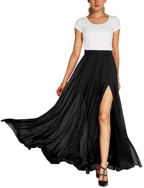 Customize Womens Fashion Solid Color Flowy Split Long Maxi Skirt