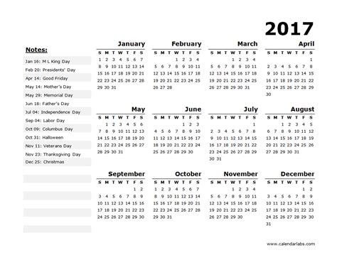 2017 Year Calendar Template Us Holidays 02 Free Printable Templates