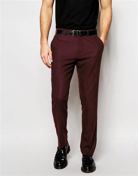 Asos Slim Suit Pants In Burgundy Blazer Outfits Men Slim Suit Pants