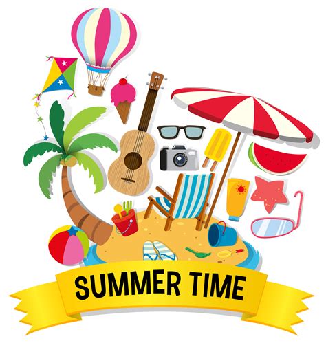 Summer Theme With Beach Items On Island 418107 Vector Art At Vecteezy