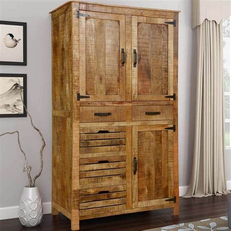 Pioneer Rustic Solid Wood 79 Tall Armoire With Shelves And Drawers