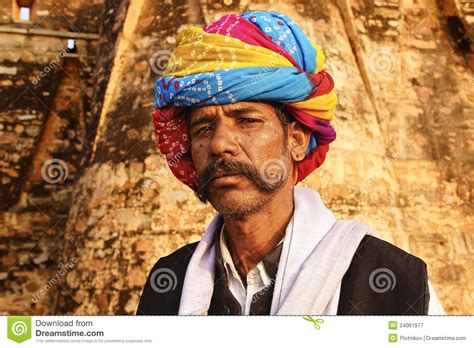 Portrait Of A Rajasthani Indian Man With Turban Editorial