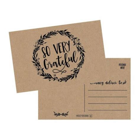 50 4x6 Rustic Kraft Thank You Postcards Bulk Cute Matte Floral Thank