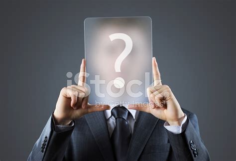 Young Business Man Holding Question Mark Signs Stock Photo Royalty