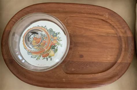 Vintage Goodwood Teak Wood Glass Dome Covered Cheese Dish Tray