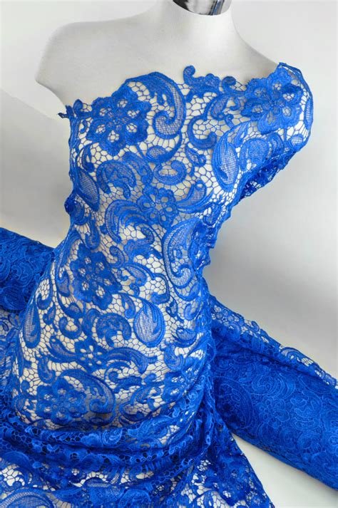 Venice Embroidered Royal Blue Lace Fabric For Wedding Lace Etsy
