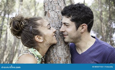 Couple Kissing Tree Stock Image Image Of Laugh Grass