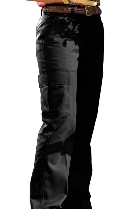 Ladies Flat Front Poly Cotton Cargo Work Pants In Black
