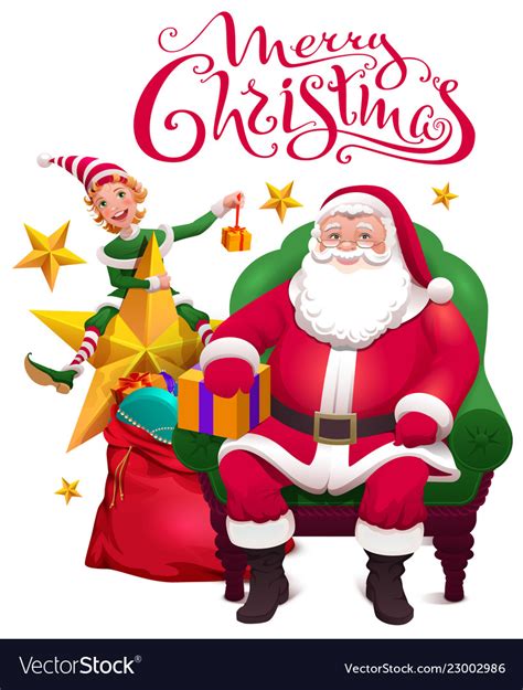 Merry Christmas Greeting Card Santa Claus Vector Image