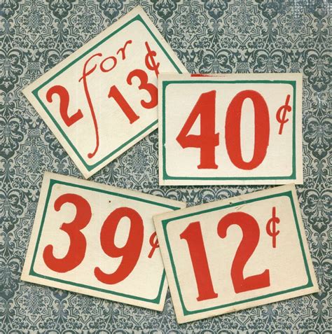 8 Vintage Price Sign Tags Retro Grocery Embellishment Store