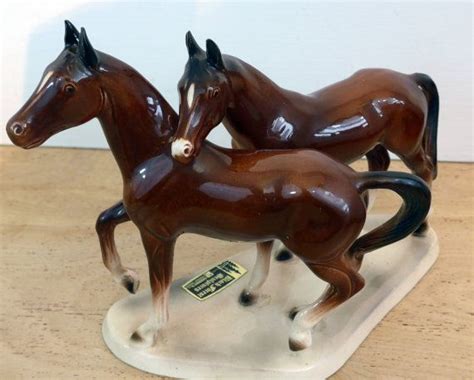 Vintage Porcelain Horses Figurine Made In East Germany Two Brown