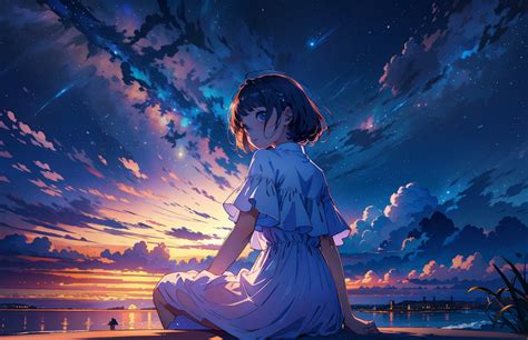 1676x1085 Anime Girl Enjoying Sunset 1676x1085 Resolution Wallpaper Hd