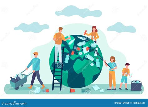 Earth Cleaning People Clean World From Garbage Save Planet Ecology