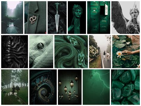 Slytherin Aesthetic Photo Collage Kit 40 Pc Green Academia Etsy
