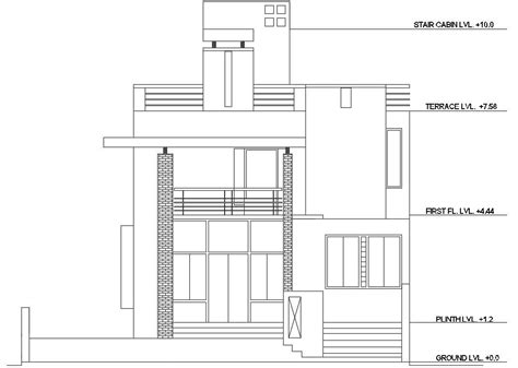 2d Front Elevation Of The Beautiful House Download This Cad Drawing
