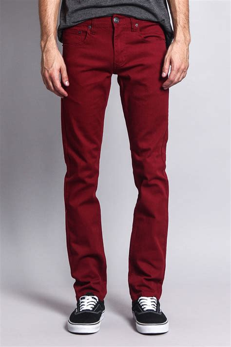 Mens Skinny Fit Colored Jeans Burgundy G Style Usa