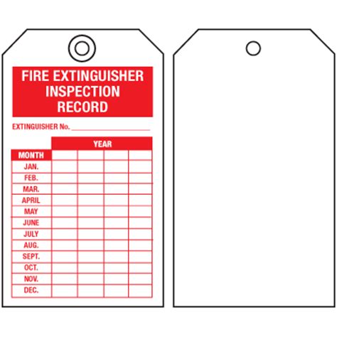 Premises address • fire detection • false fire alarms • fire extinguisher • hose reel • sprinkler system • emergency escape lighting • miscellaneous equipment • fire instruction • fire drill • fire safety inspection visits. Inspection Record - Fire Extinguisher Inspection Tags ...